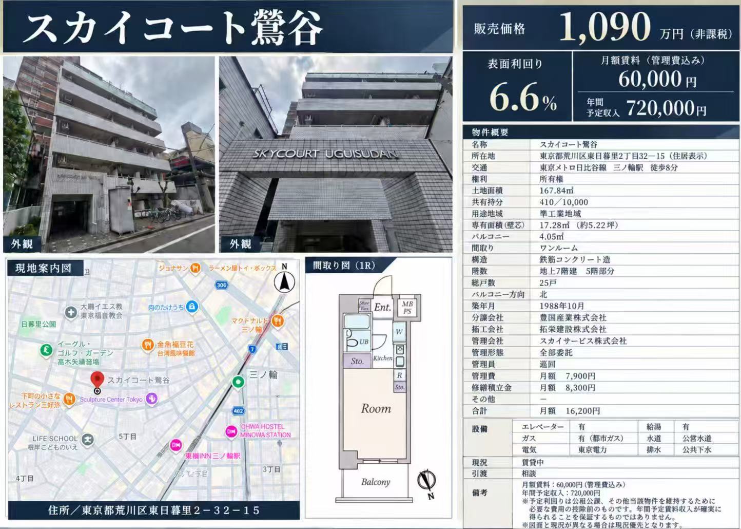 スカイコート鶯谷 物件概要